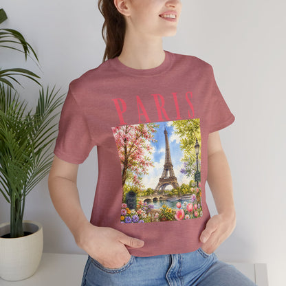 Paris Floral Eiffel Tower Tee — Vintage Romantic France T-Shirt