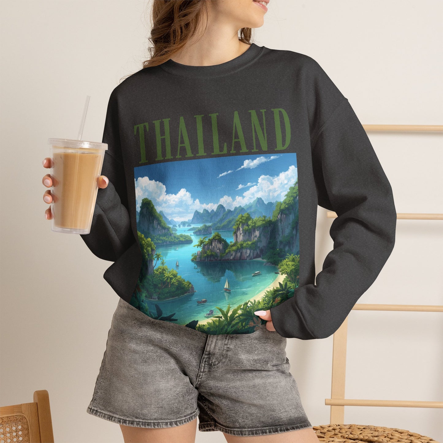 Thailand Scenic Crewneck Sweatshirt — Tropical Island Graphic Pullover