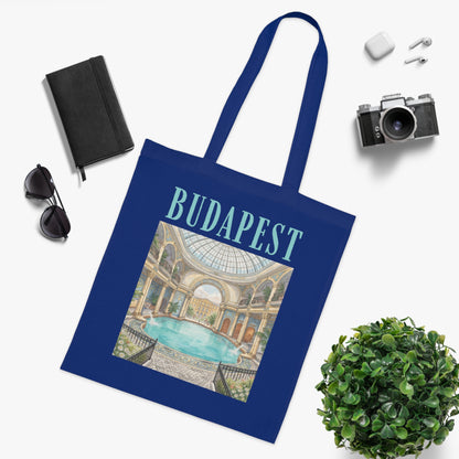 Budapest Thermal Bath Cotton Tote — Vintage Spa Illustration Travel Bag