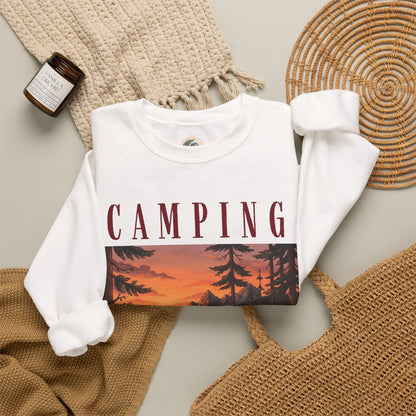 Camping Bitch Crewneck Sweatshirt — Vintage Campsite Graphic & Wine Glass