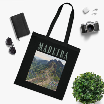 Madeira Scenic Cotton Tote — Travel Tote Bag with Mountain Landscape Print