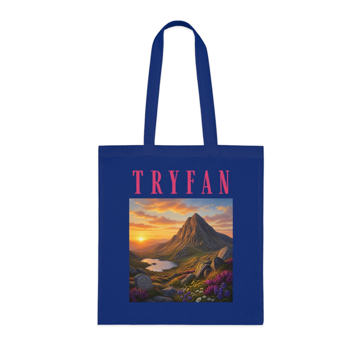 Tryfan Mountain Cotton Tote — Scenic Snowdonia Sunset Landscape Tote Bag