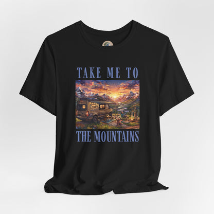 Take Me to the Mountains Sunset Tee — Scenic Cabin Sunset Graphic T-Shirt