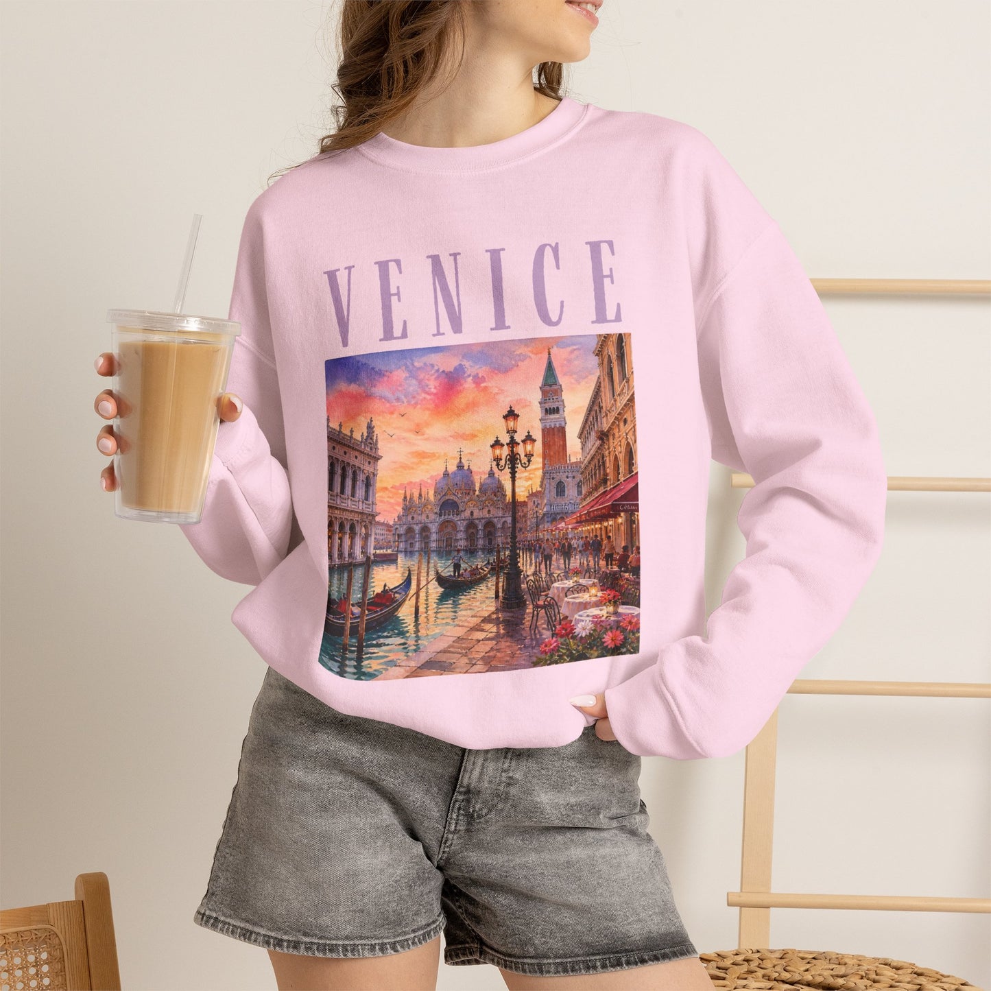 Venice Sunset Crewneck Sweatshirt — Vintage Canal Travel Graphic