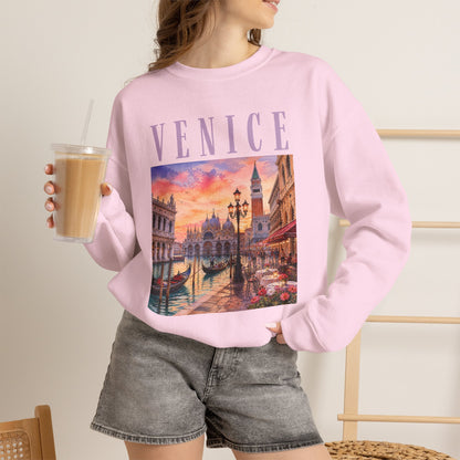 Venice Sunset Crewneck Sweatshirt — Vintage Canal Travel Graphic