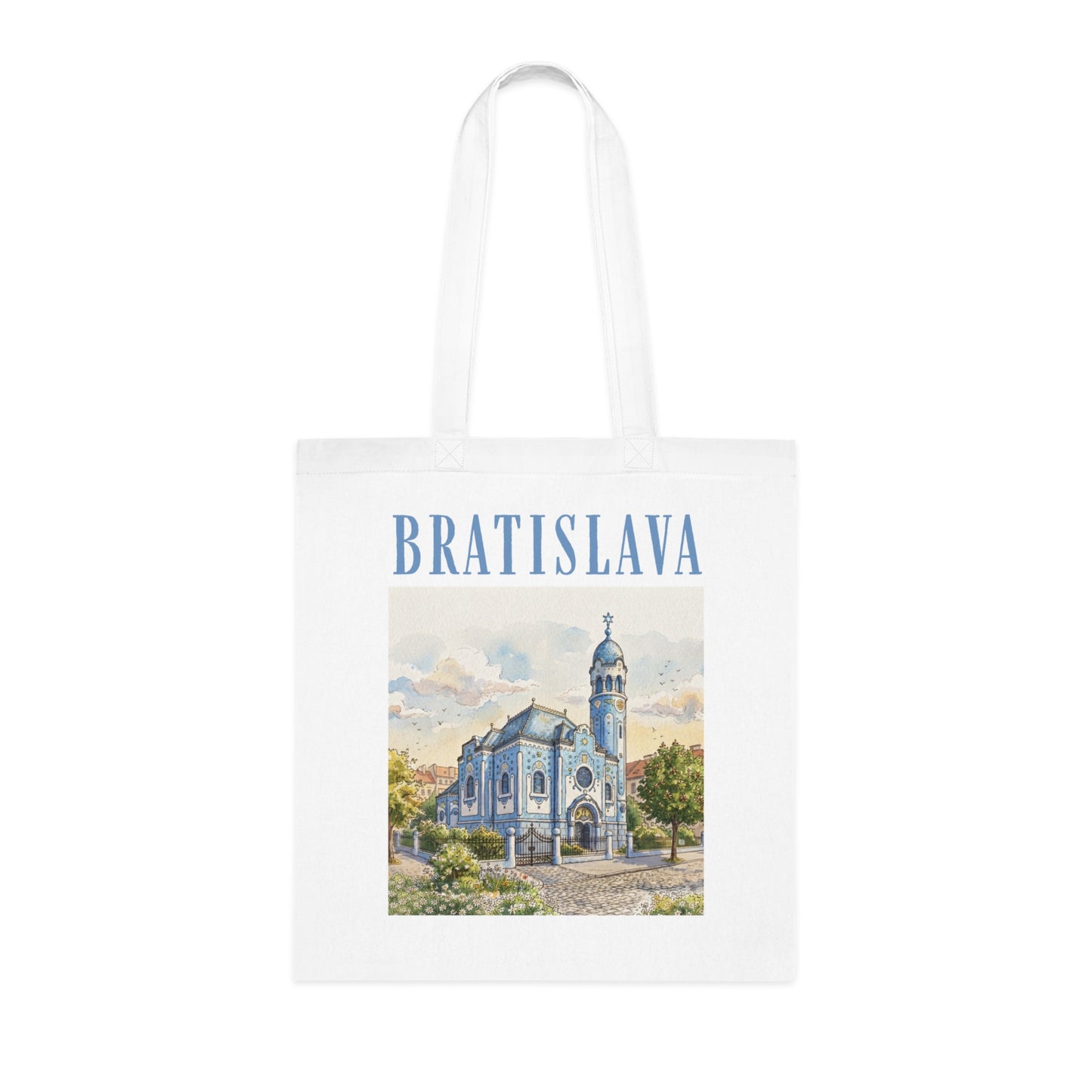 Bratislava Watercolor Cathedral Tote Bag – Travel Souvenir Cotton Shopper