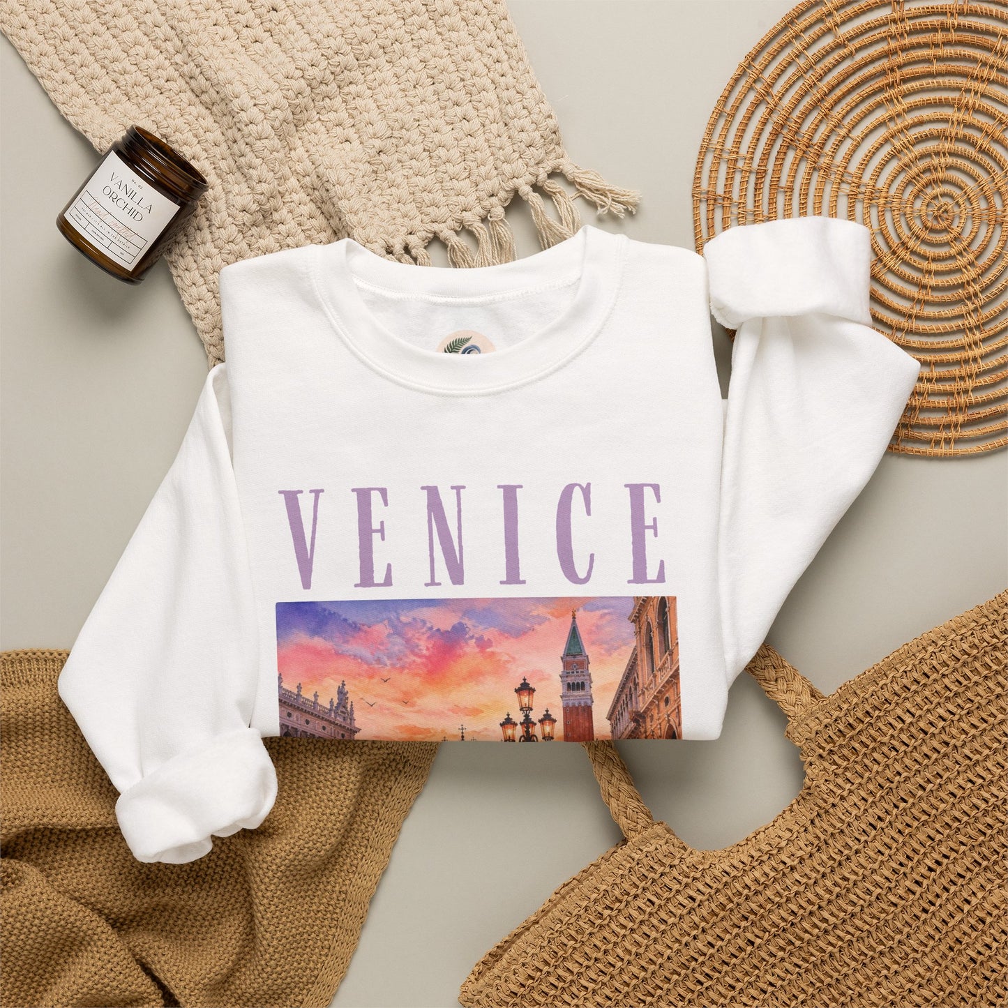 Venice Sunset Crewneck Sweatshirt — Vintage Canal Travel Graphic