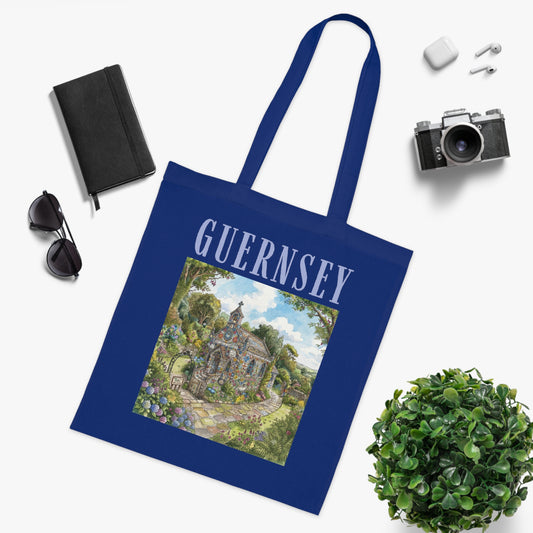 Guernsey Chapel Art Tote - Scenic Island Landscape Cotton Tote Bag