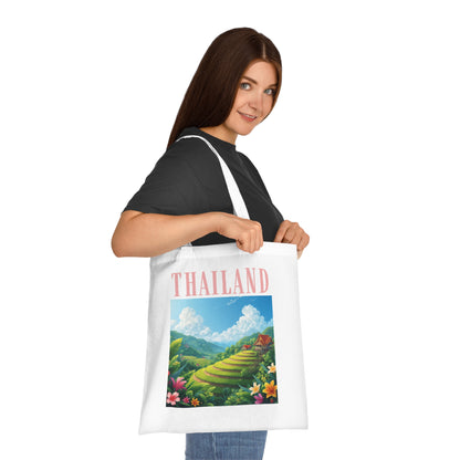 Thailand Scenic Tote Bag — Tropical Rice Terrace Travel Cotton Tote