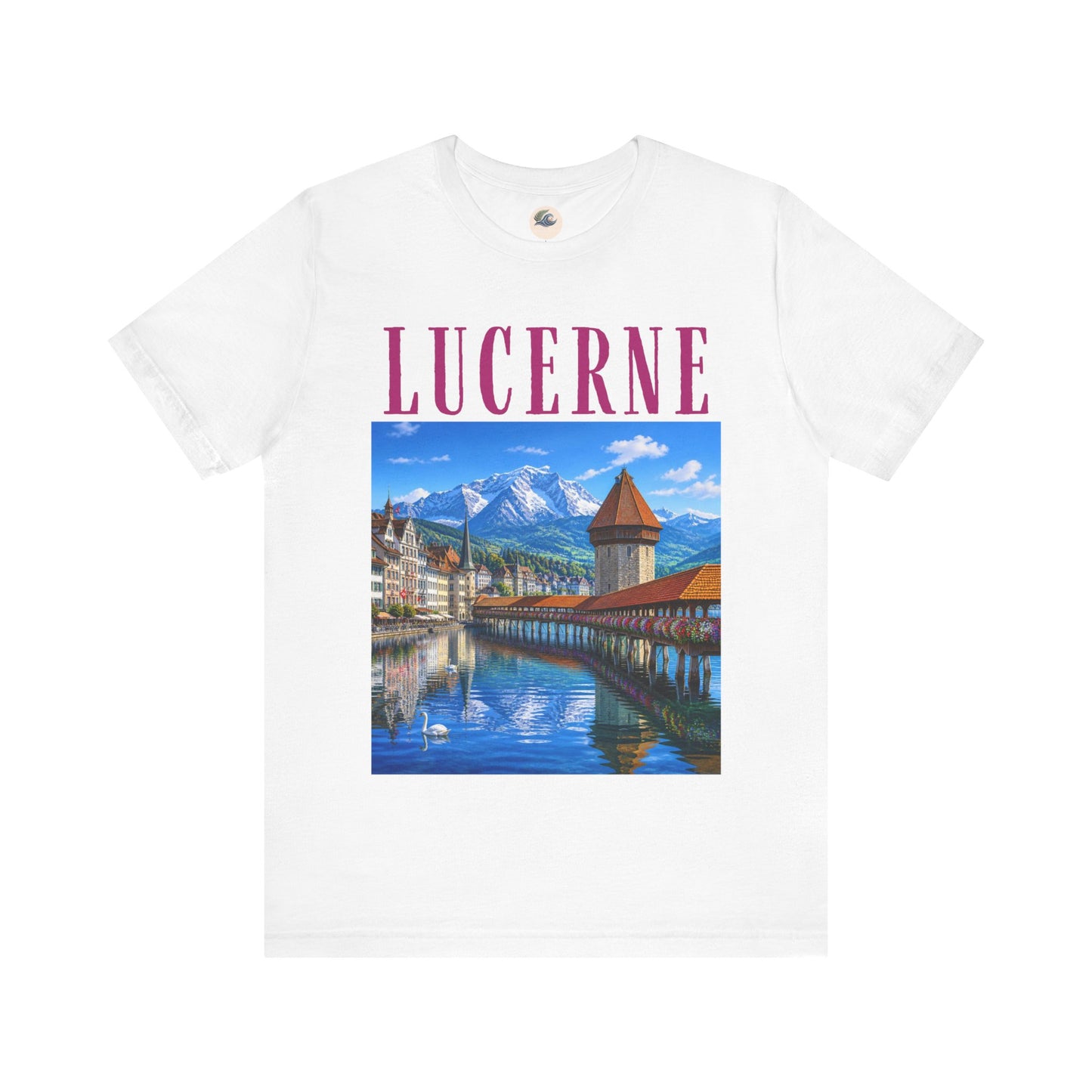 Lucerne Scenic Tee — Vintage Chapel Bridge Switzerland Travel T‑Shirt