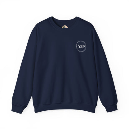 Minimal 'N3P' National 3 Peaks Logo Crewneck Sweatshirt – Small Chest Emblem, Casual Everyday Pullover