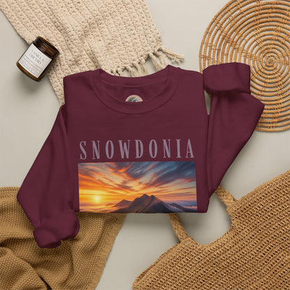 Snowdonia Sunset Crewneck Sweatshirt — Scenic Mountain Graphic