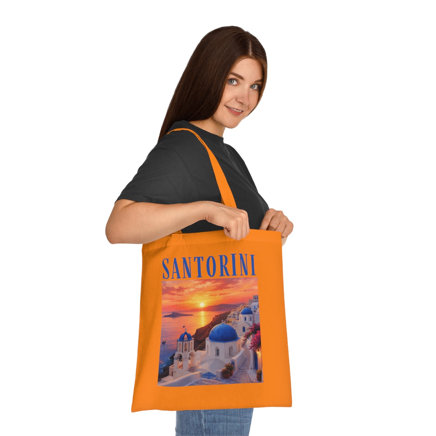 Santorini Sunset Cotton Tote Bag — Greek Island Travel Beach Tote