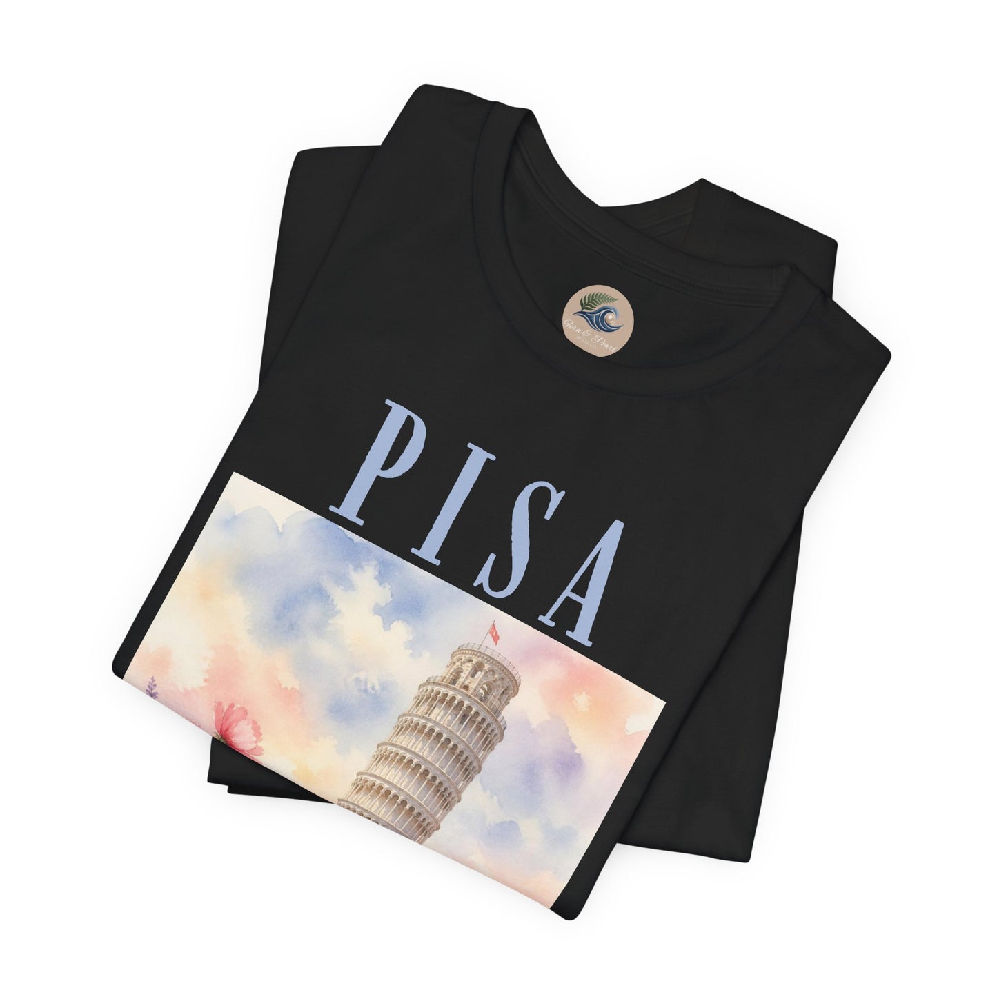 Pisa Floral Illustration T‑Shirt — Leaning Tower Travel Tee