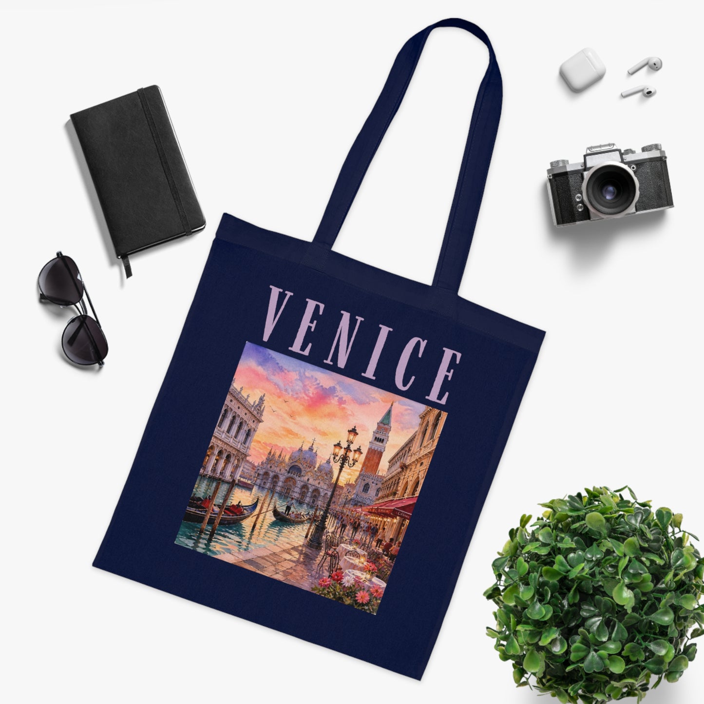 Venice Cotton Tote Bag - Vintage Sunset Canal Travel Tote
