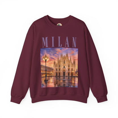 Milan Cathedral Crewneck Sweatshirt – Vintage Travel Cityscape