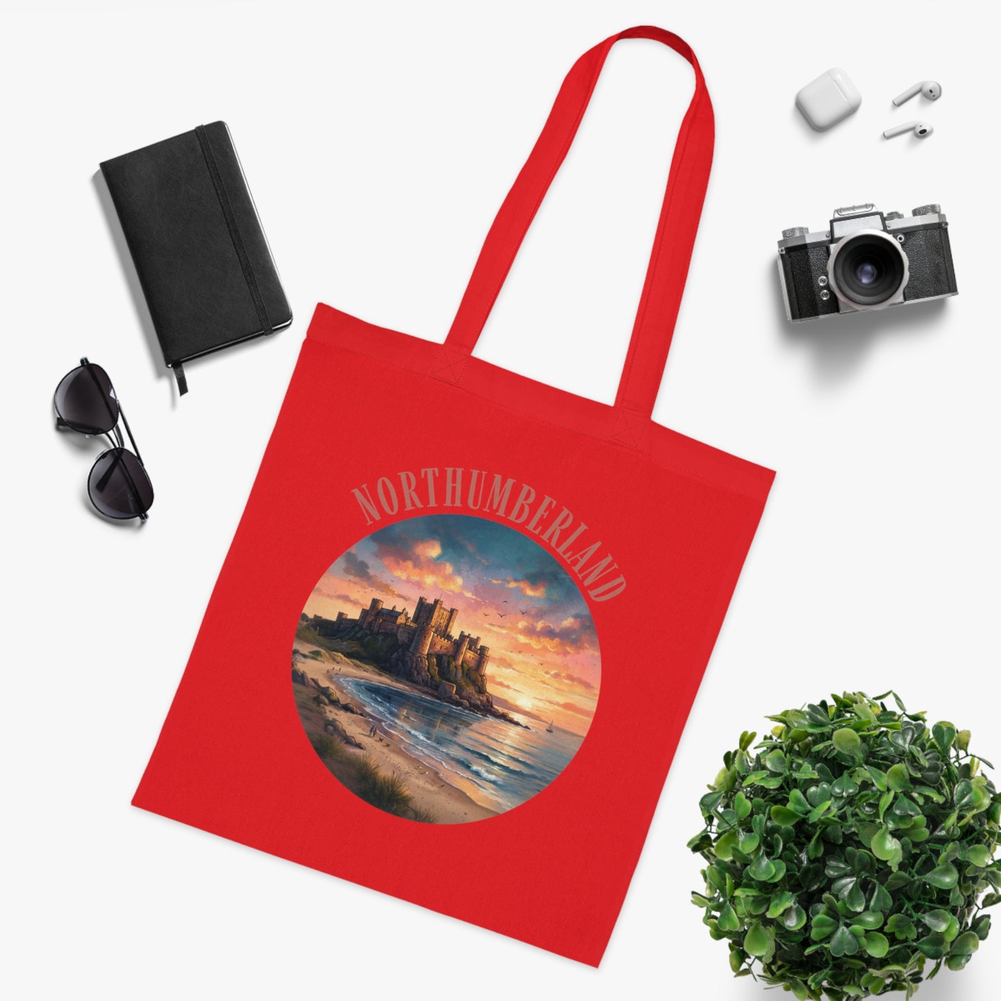 Northumberland Castle Sunset Tote Bag — Scenic Coastal Cotton Tote