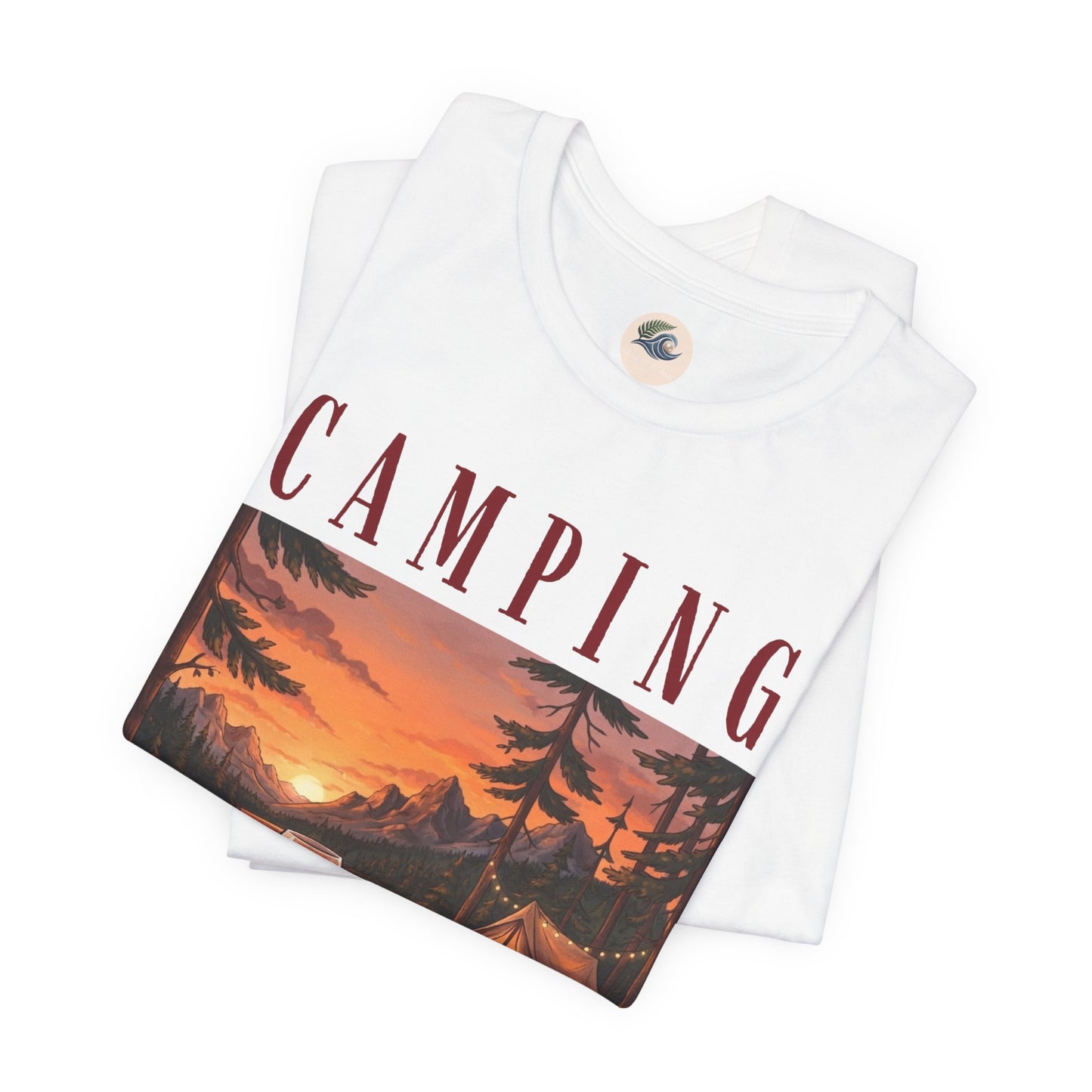 Camping Bitch Tee — Funny Outdoor Camping T-Shirt with Sunset Campfire Design