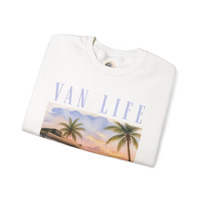 Van Life Crewneck Sweatshirt — Beach Sunset Van Graphic