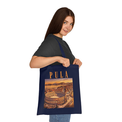 Pula Vintage Travel Tote - Retro Cityscape Cotton Bag
