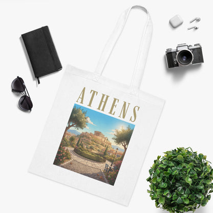 Athens Scenic Tote Bag – Vintage Greek Travel Cotton Tote