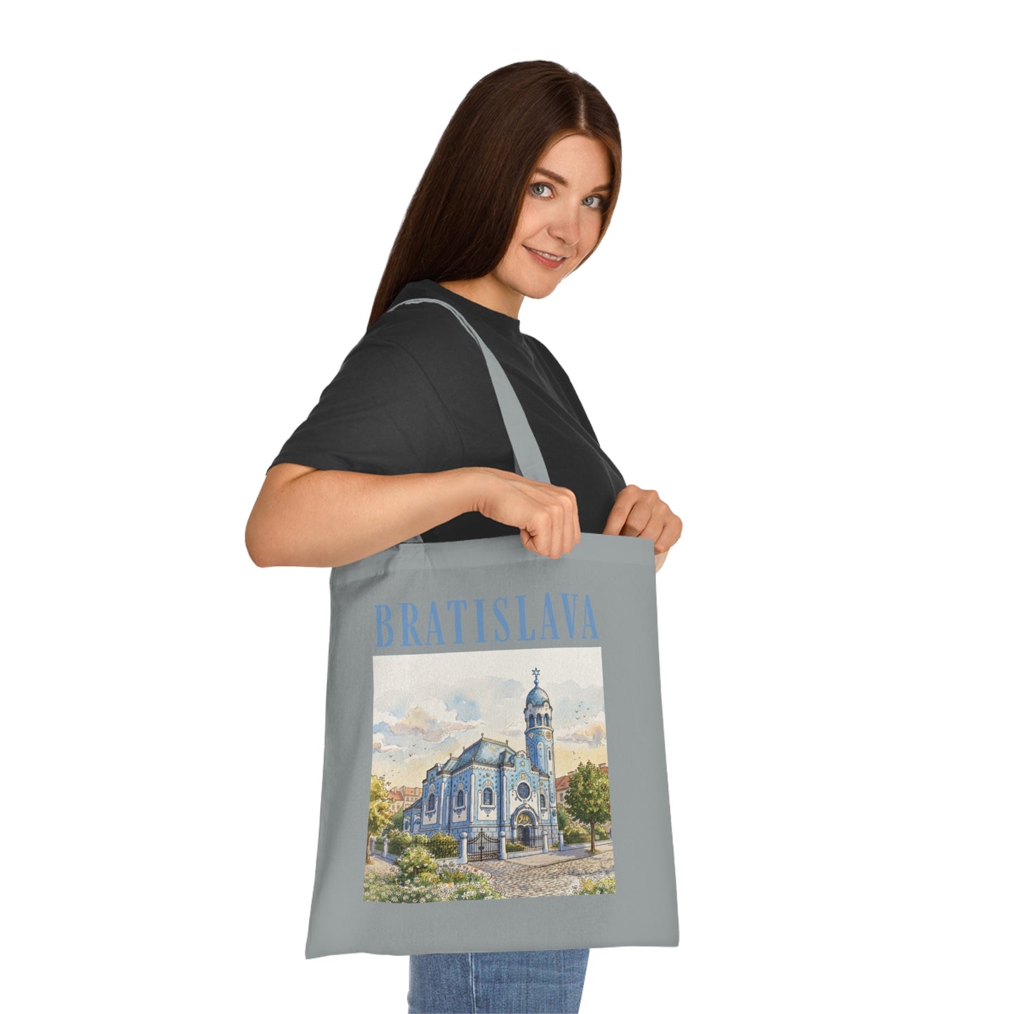 Bratislava Watercolor Cathedral Tote Bag – Travel Souvenir Cotton Shopper