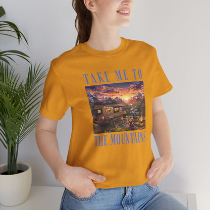Take Me to the Mountains Sunset Tee — Scenic Cabin Sunset Graphic T-Shirt