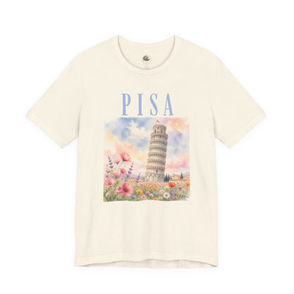 Pisa Floral Illustration T‑Shirt — Leaning Tower Travel Tee