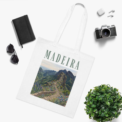 Madeira Scenic Cotton Tote — Travel Tote Bag with Mountain Landscape Print