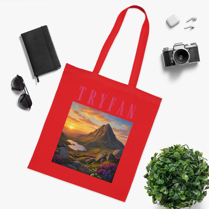 Tryfan Mountain Cotton Tote — Scenic Snowdonia Sunset Landscape Tote Bag