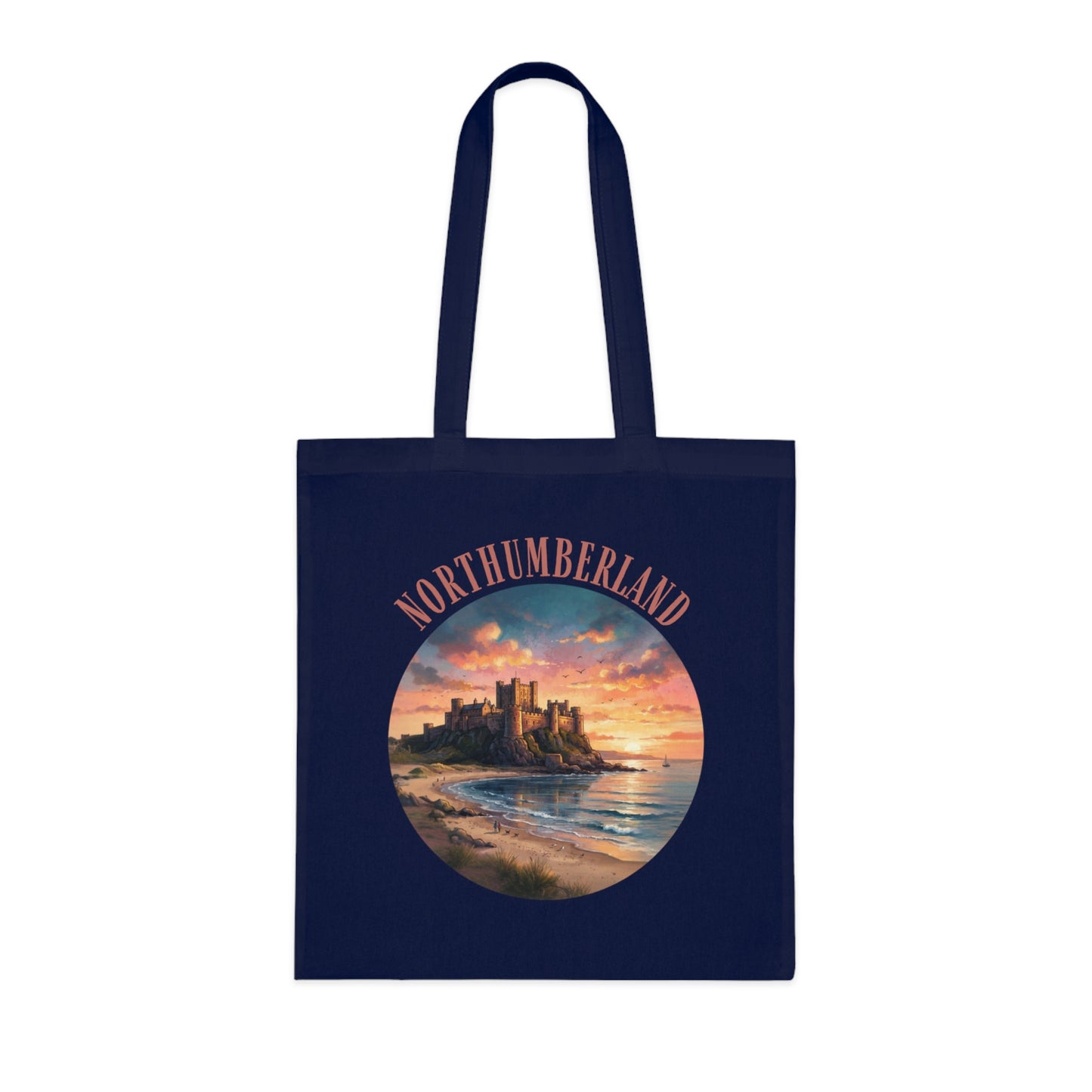 Northumberland Castle Sunset Tote Bag — Scenic Coastal Cotton Tote