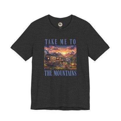 Take Me to the Mountains Sunset Tee — Scenic Cabin Sunset Graphic T-Shirt