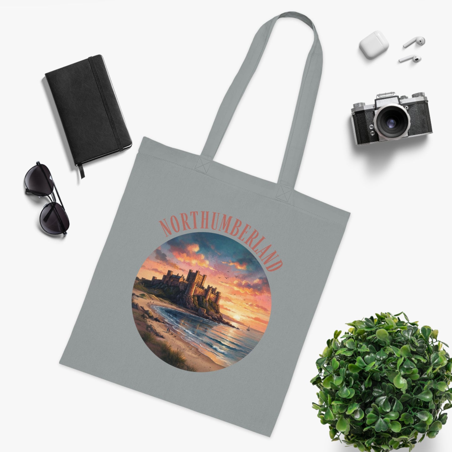 Northumberland Castle Sunset Tote Bag — Scenic Coastal Cotton Tote