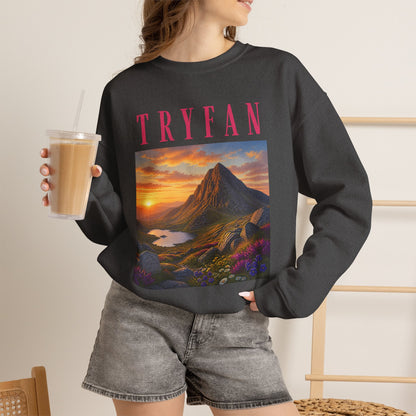 Tryfan Mountain Sweatshirt — Scenic Snowdonia Sunset Landscape Crewneck