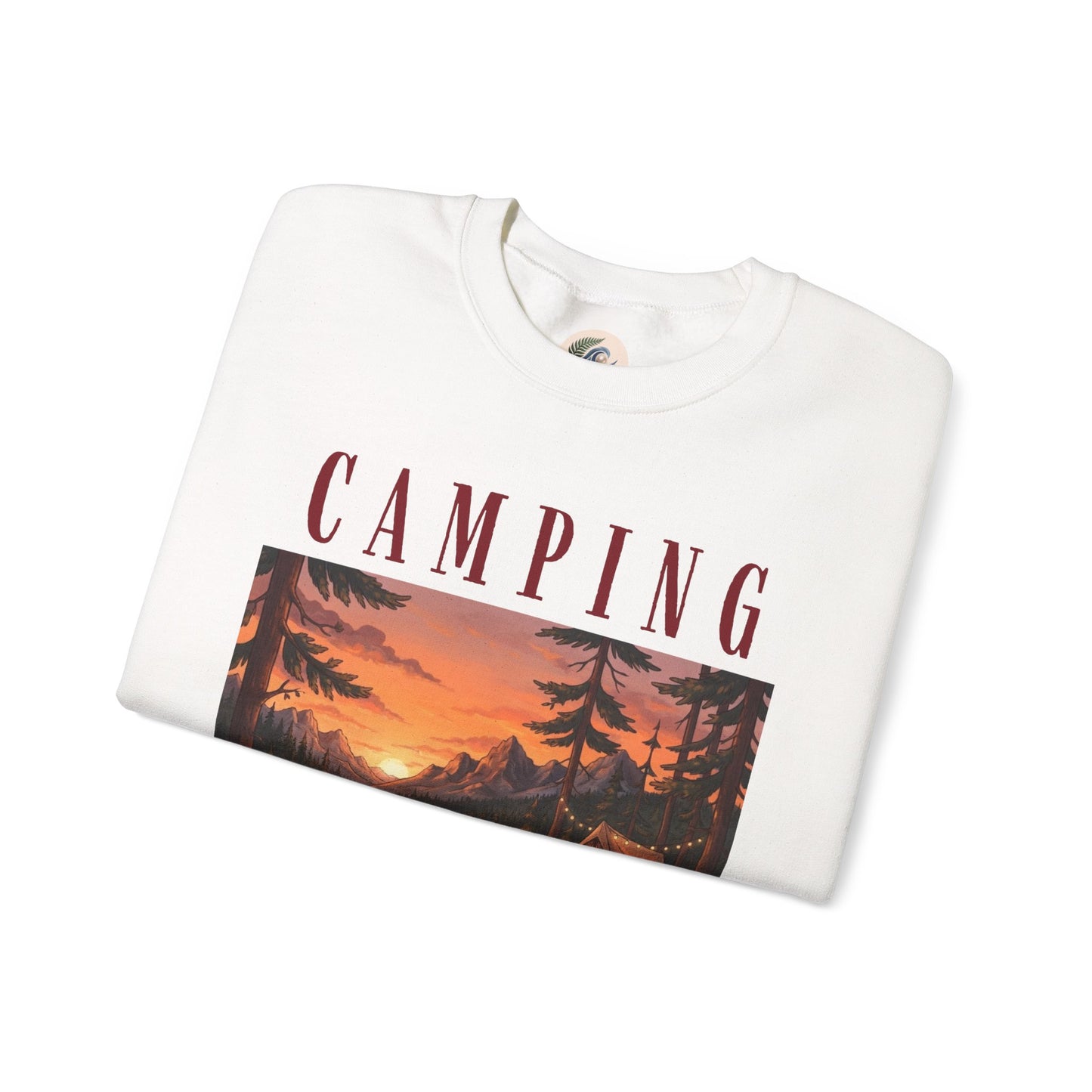 Camping Bitch Crewneck Sweatshirt — Vintage Campsite Graphic & Wine Glass
