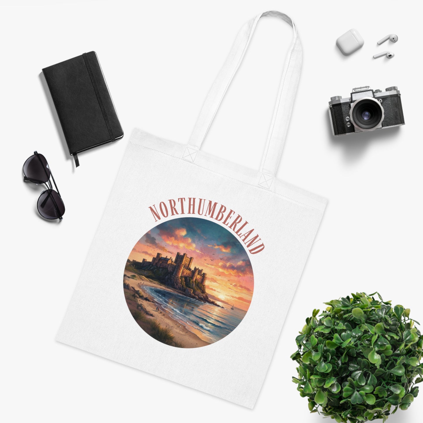 Northumberland Castle Sunset Tote Bag — Scenic Coastal Cotton Tote