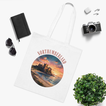 Northumberland Castle Sunset Tote Bag — Scenic Coastal Cotton Tote