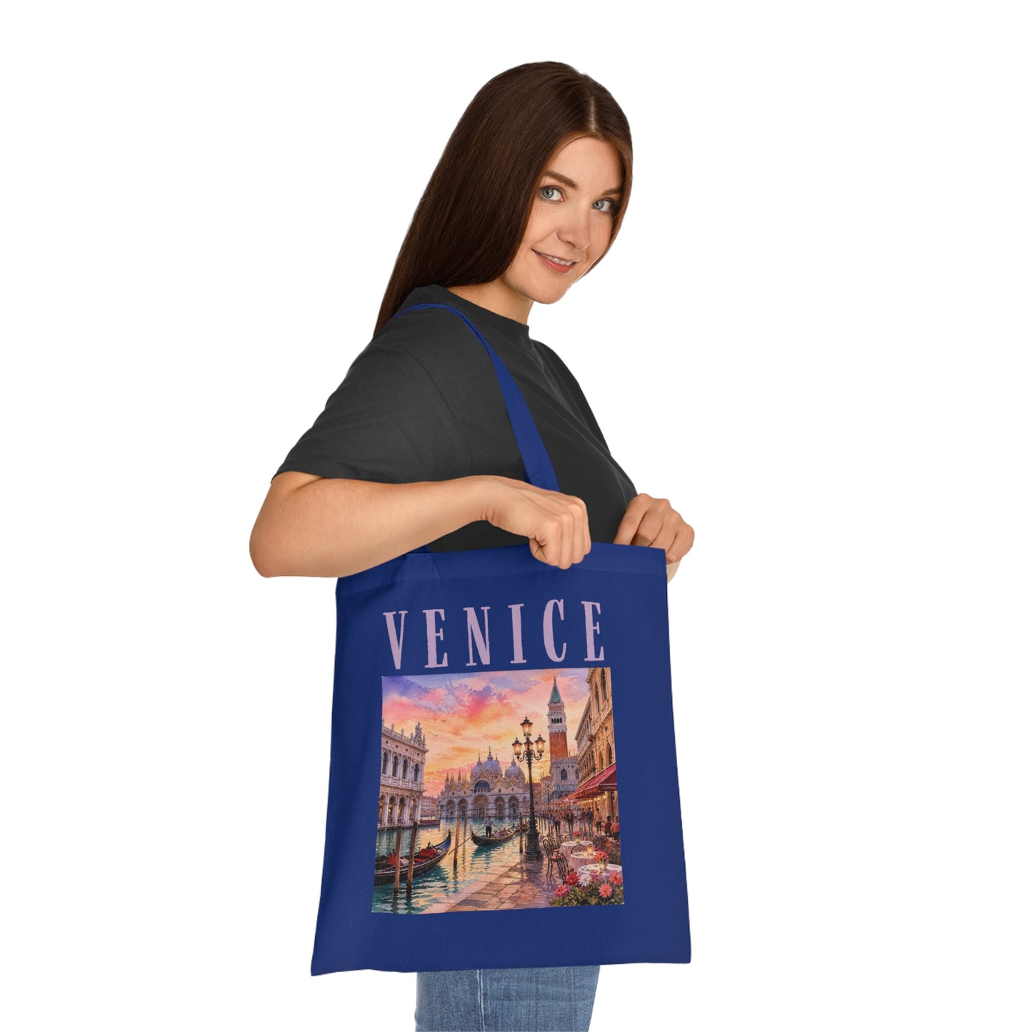 Venice Cotton Tote Bag - Vintage Sunset Canal Travel Tote