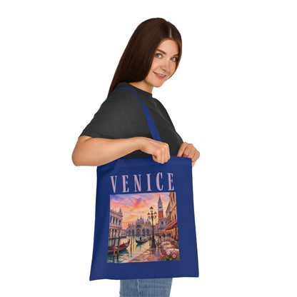 Venice Cotton Tote Bag - Vintage Sunset Canal Travel Tote