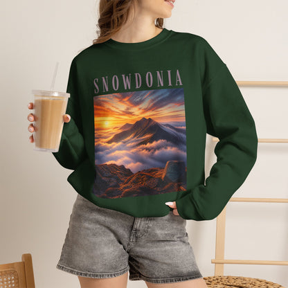 Snowdonia Sunset Crewneck Sweatshirt — Scenic Mountain Graphic
