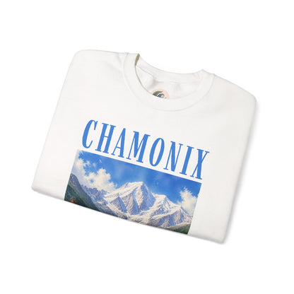 Chamonix Mountain Crewneck Sweatshirt — Alpine Scenic Graphic