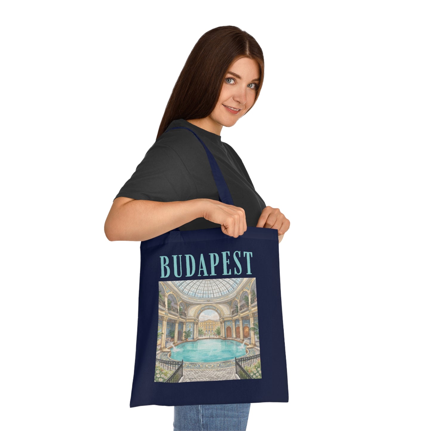 Budapest Thermal Bath Cotton Tote — Vintage Spa Illustration Travel Bag