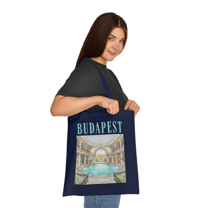 Budapest Thermal Bath Cotton Tote — Vintage Spa Illustration Travel Bag